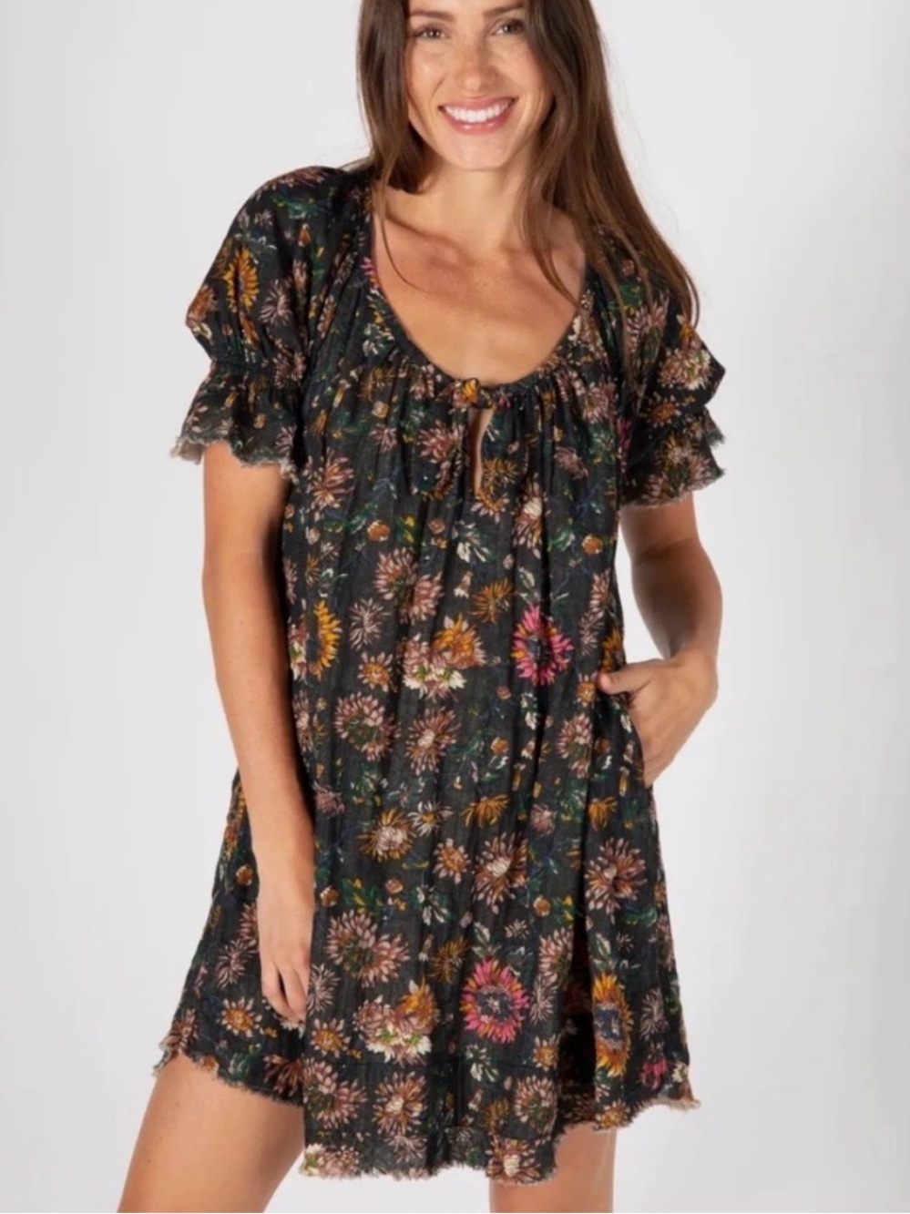 NATURAL LIFE Dark Floral Short Dress - Picture 2 of 8